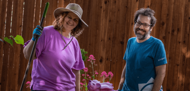 Woman and man working in a garden